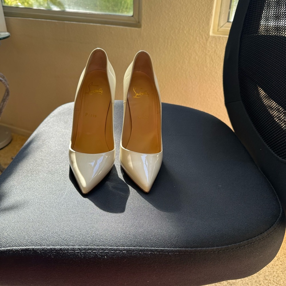 Christian Louboutin Cream Patent Pointed Toe Pumps